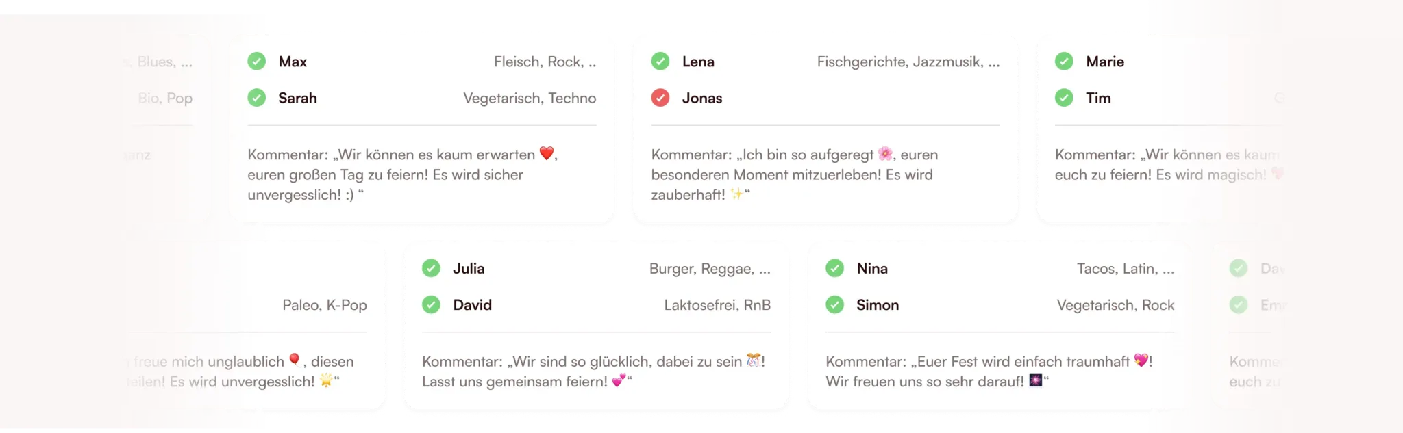 Gäste Rückmeldungen und Menüwünsche