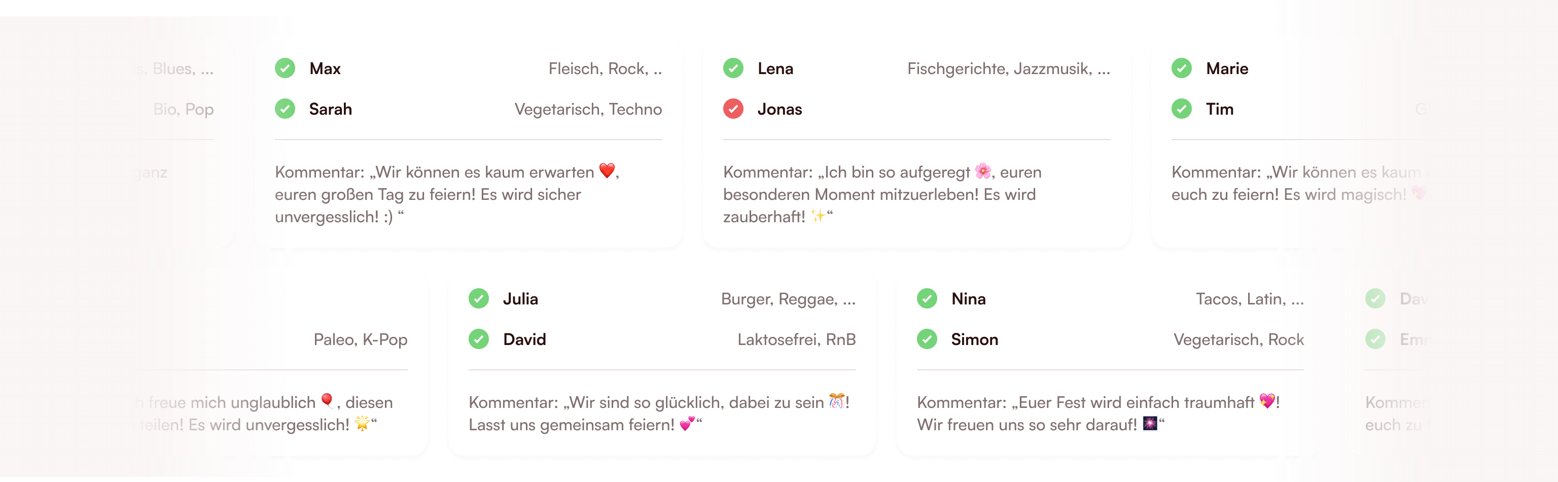 Gäste Rückmeldungen und Menüwünsche