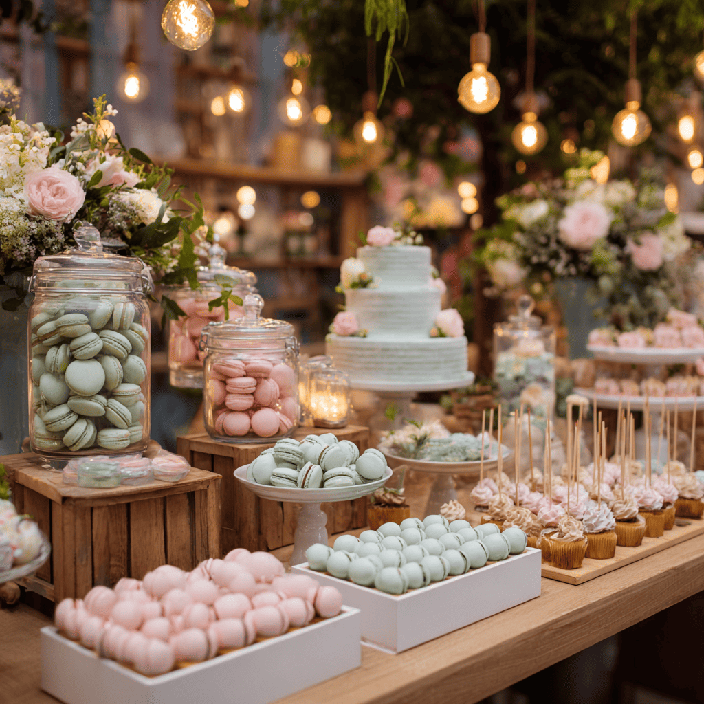 Candy Bar selber machen - Ein festlich dekorierter Tisch mit verschiedenen Desserts.